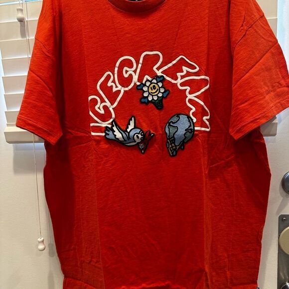 ICECREAM Men’s Rising Short Sleeve Knit Tee Cotton Slim T-Shirt, Burnt Sienna - Picture 2 of 5